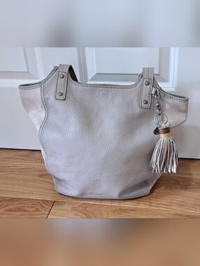 The Sak Beige Pebble Shimmer Leather Hobo Tote Shoulder Bag